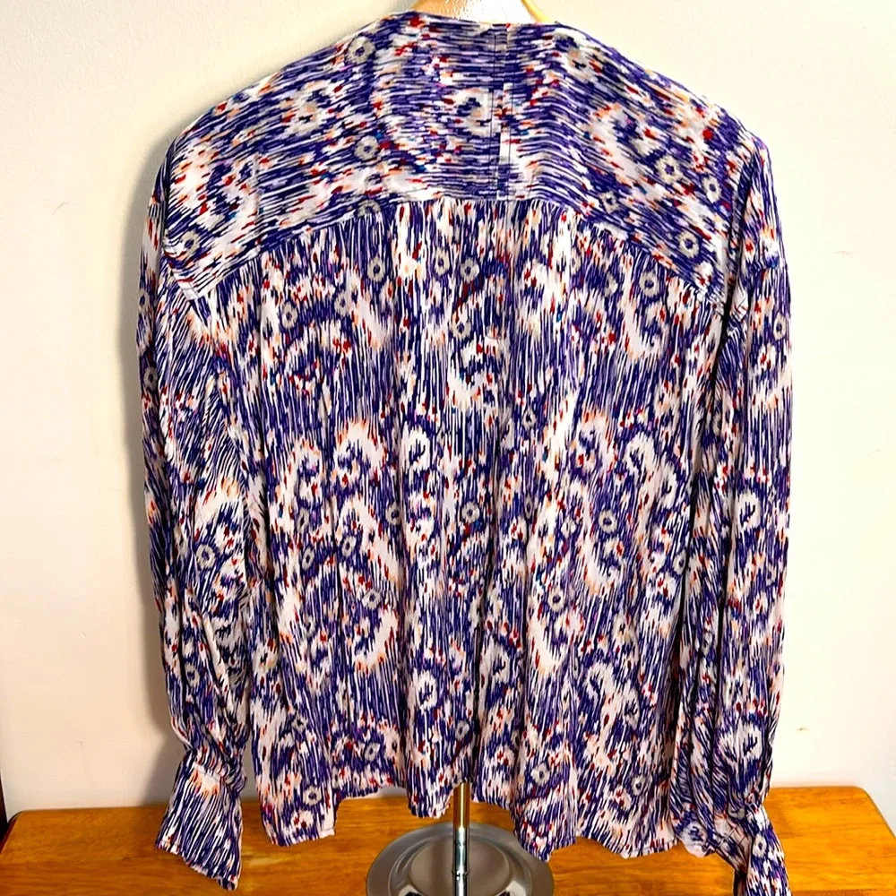 Isabel Marant Étoile yacah Blouse SilkFeather Print Ikat Purple Size 40 (M) - Picture 6 of 13